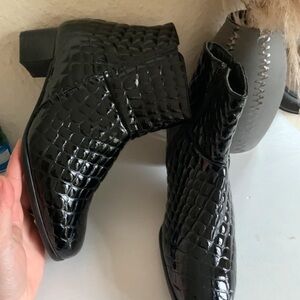 Black Croc-Embossed Ankle Boots